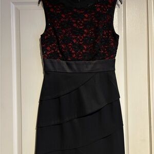 Connected Apparel Black and Red Lace Midi Dress